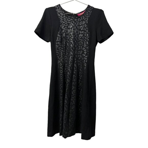 Catherine Malandrino A-Line Dress Size 2 Black Animal Print Stretch S/S Work‎ - Picture 1 of 13